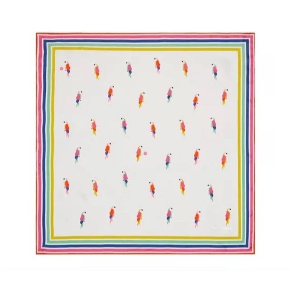 Kate Spade New York Flock Party Printed Silk Bandana Scarf Neck Parrot Birds 20”
